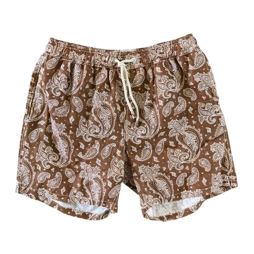 MC2 Saint Barth Men's Linen Swim Shorts With Paisley Print NWOT